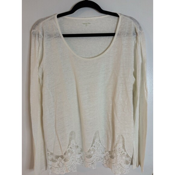 Garnet Hill Tops - Garnet Hill Women’s M Linen Long Sleeve Top With Lace White Casual Shirt